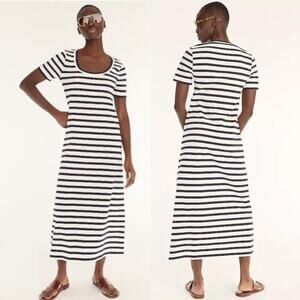 J. Crew Women's Navy Blue White Striped Knit Midi Dress Nautical Prep Size Med